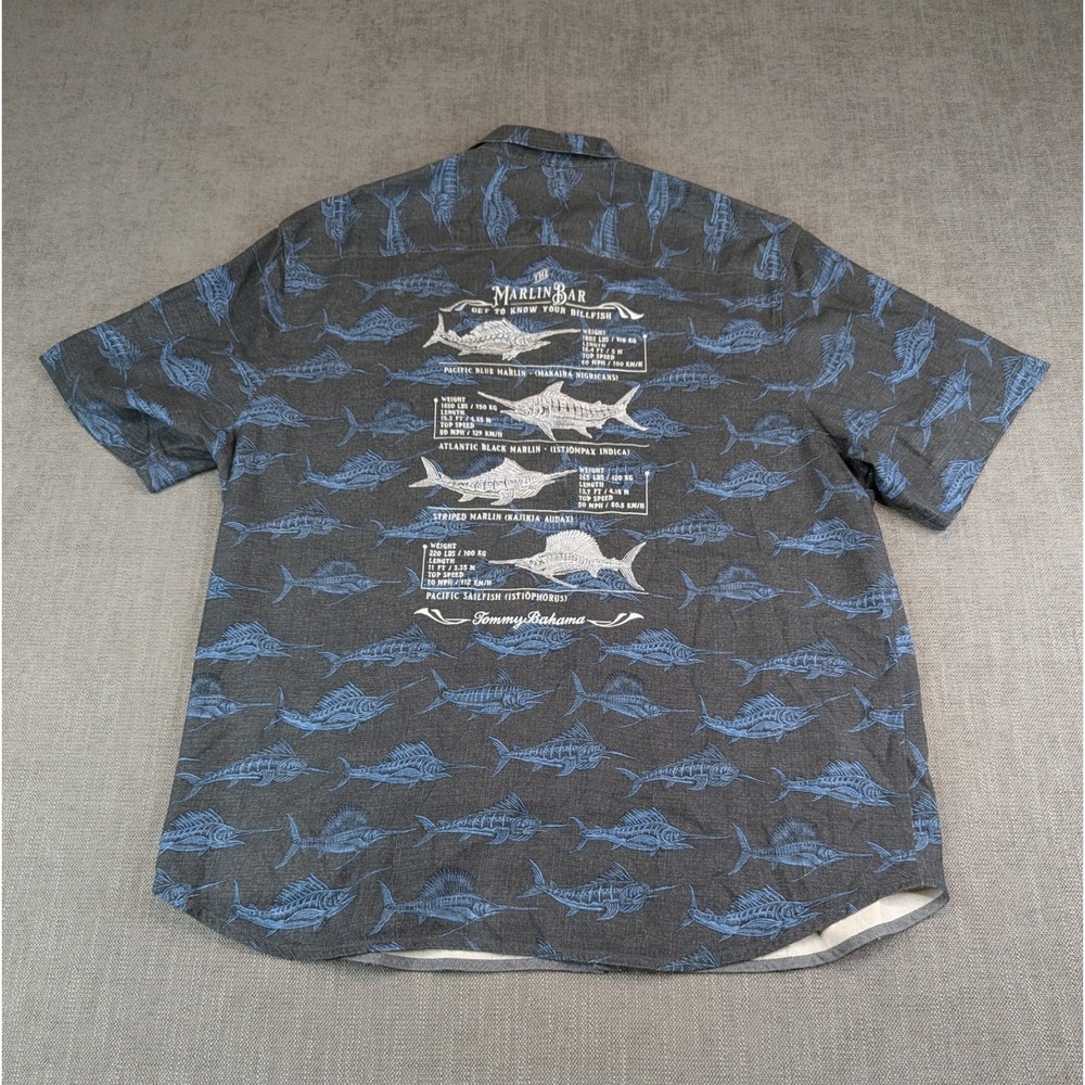 Tommy Bahama Shirt Men XL Blue Silk Marlin Bar Fish AOP Print Artist Series Camp - Picture 3 of 8